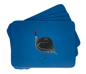 Rectangular Coasters, Original Guinea Fowl on Blue, Set of 4