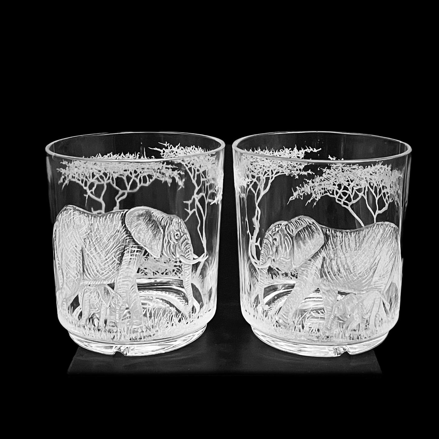 Large Candle Holder, Engraved with Elephant