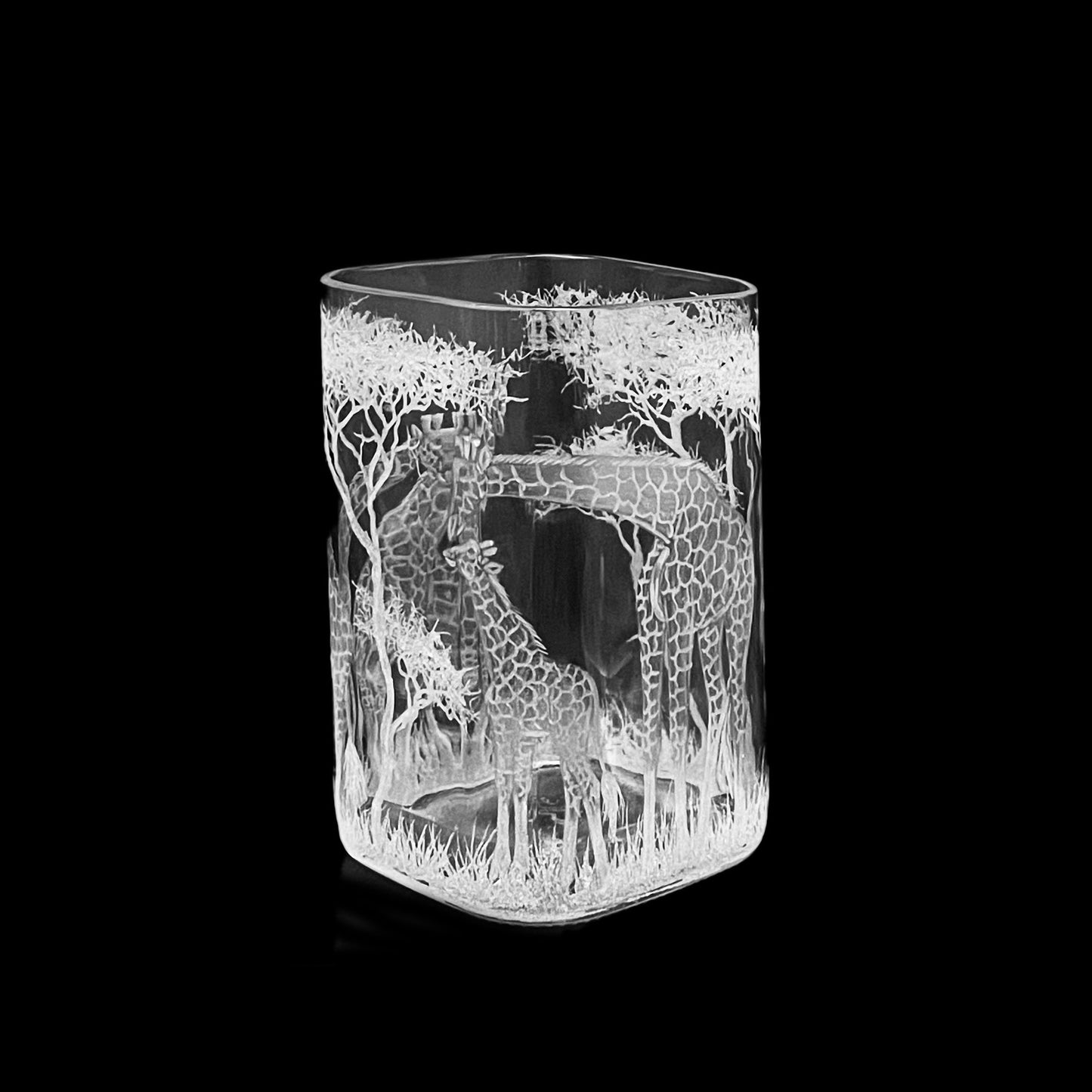 Vase, Square Engraved Giraffe Family