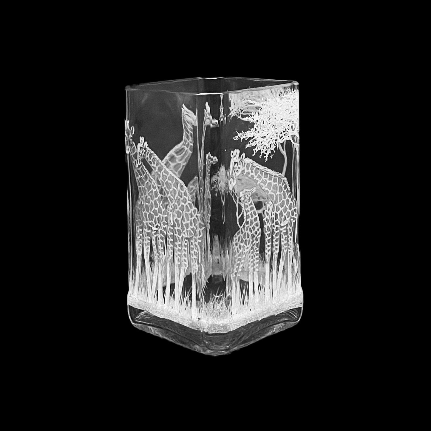 Vase, Square Tall Engraved Giraffe