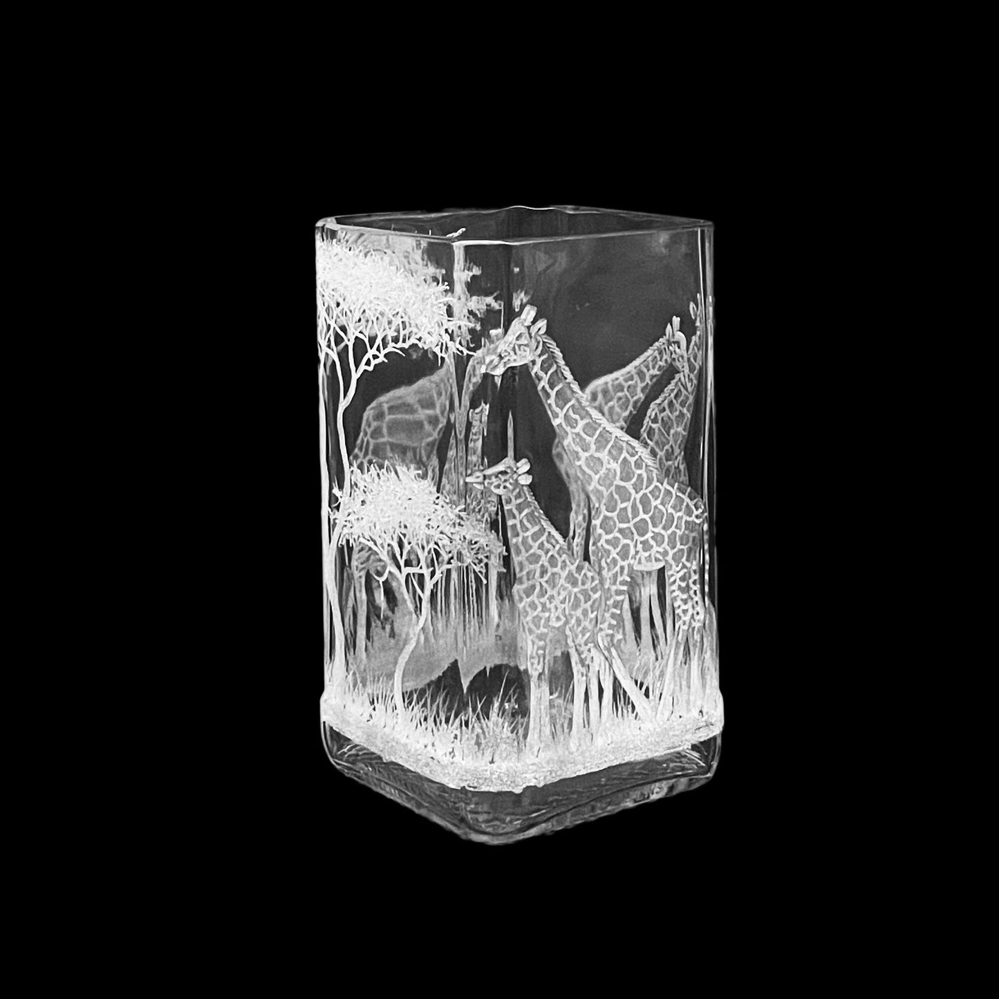 Vase, Square Tall Engraved Giraffe