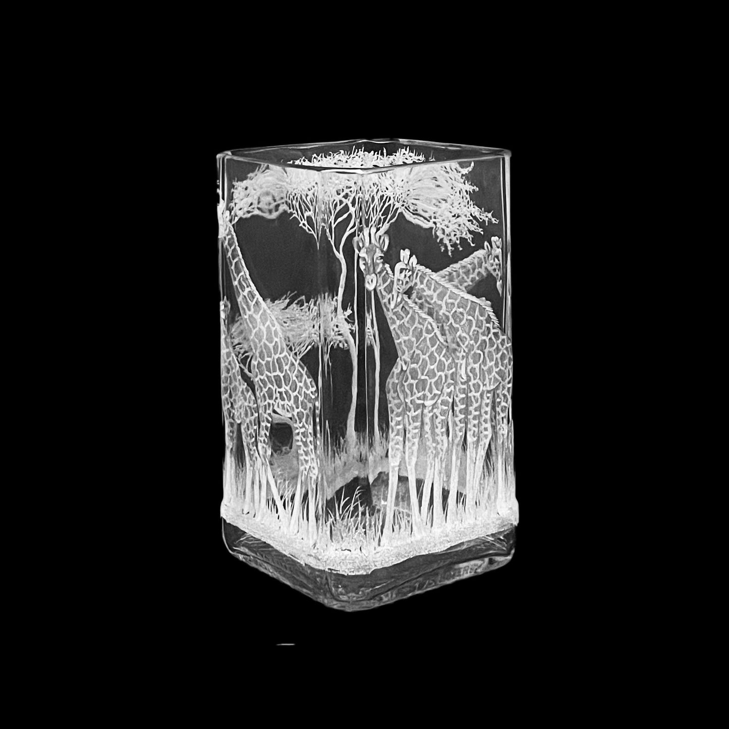 Vase, Square Tall Engraved Giraffe
