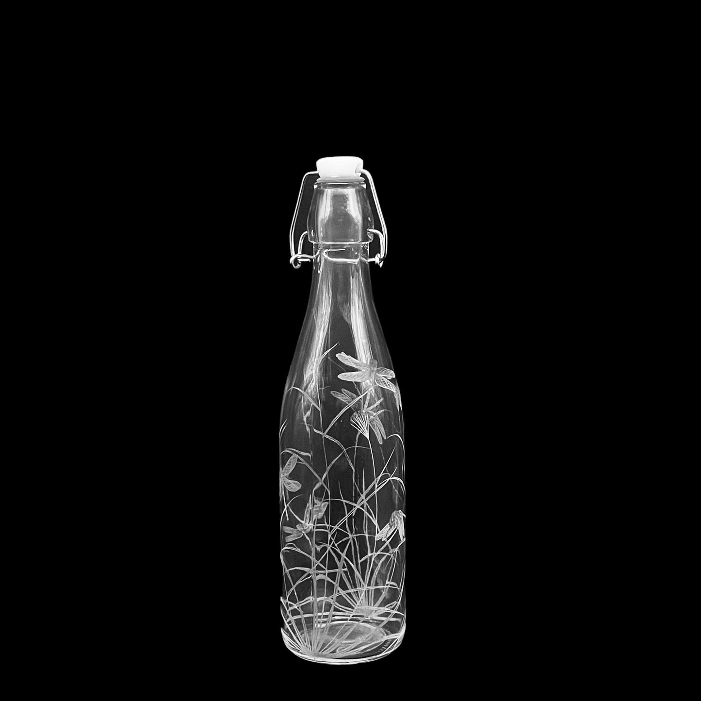 Metal Sealed Bottles, Engraved with Dragon Fly & Feathers
