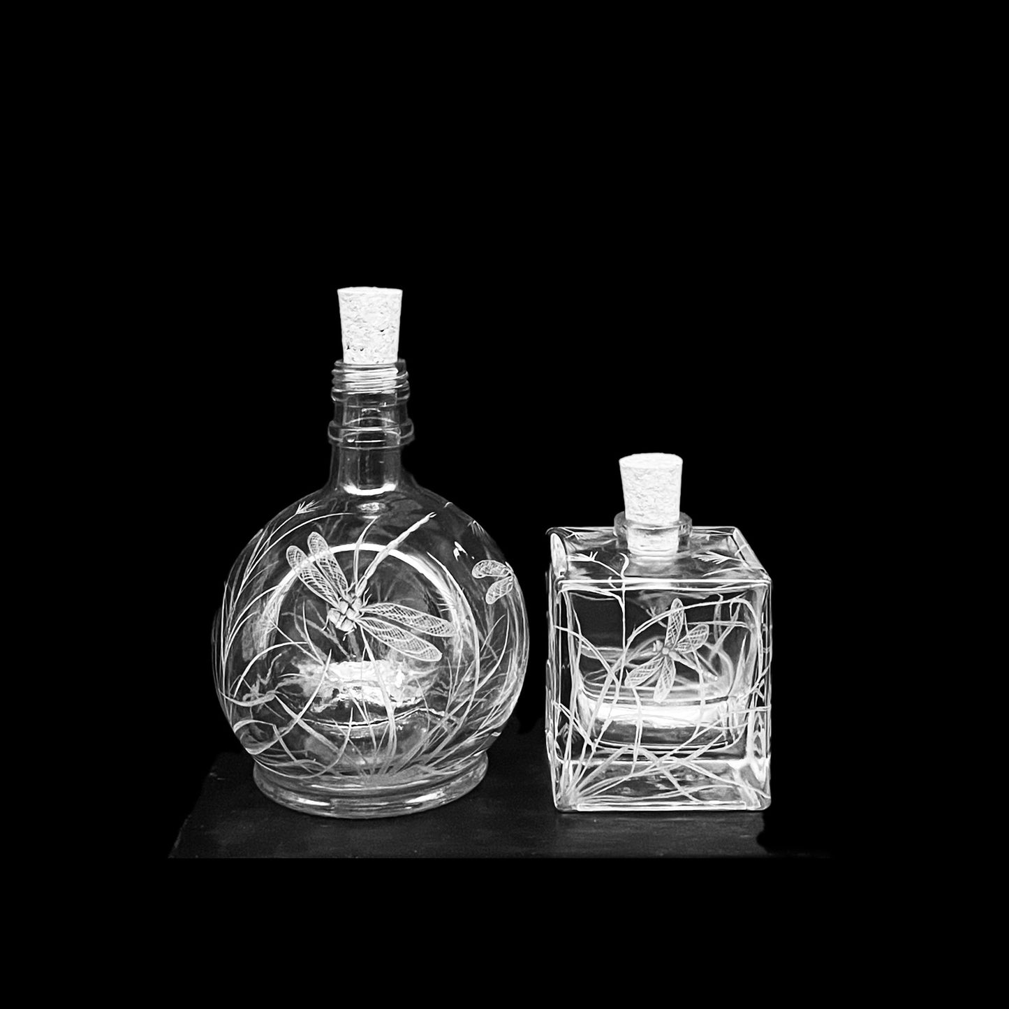 Bottles, Engraved with Dragonfly