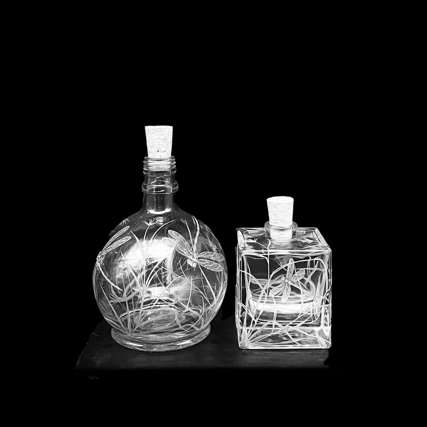 Bottles, Engraved with Dragonfly
