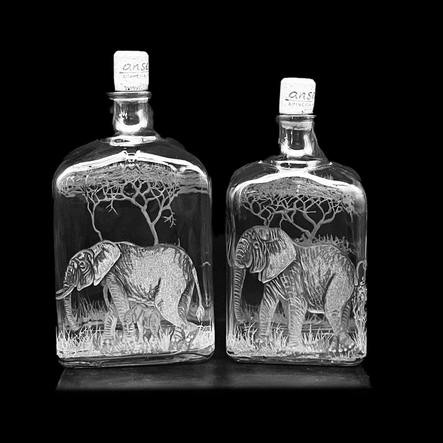 Bottles, Engraved with Elephant