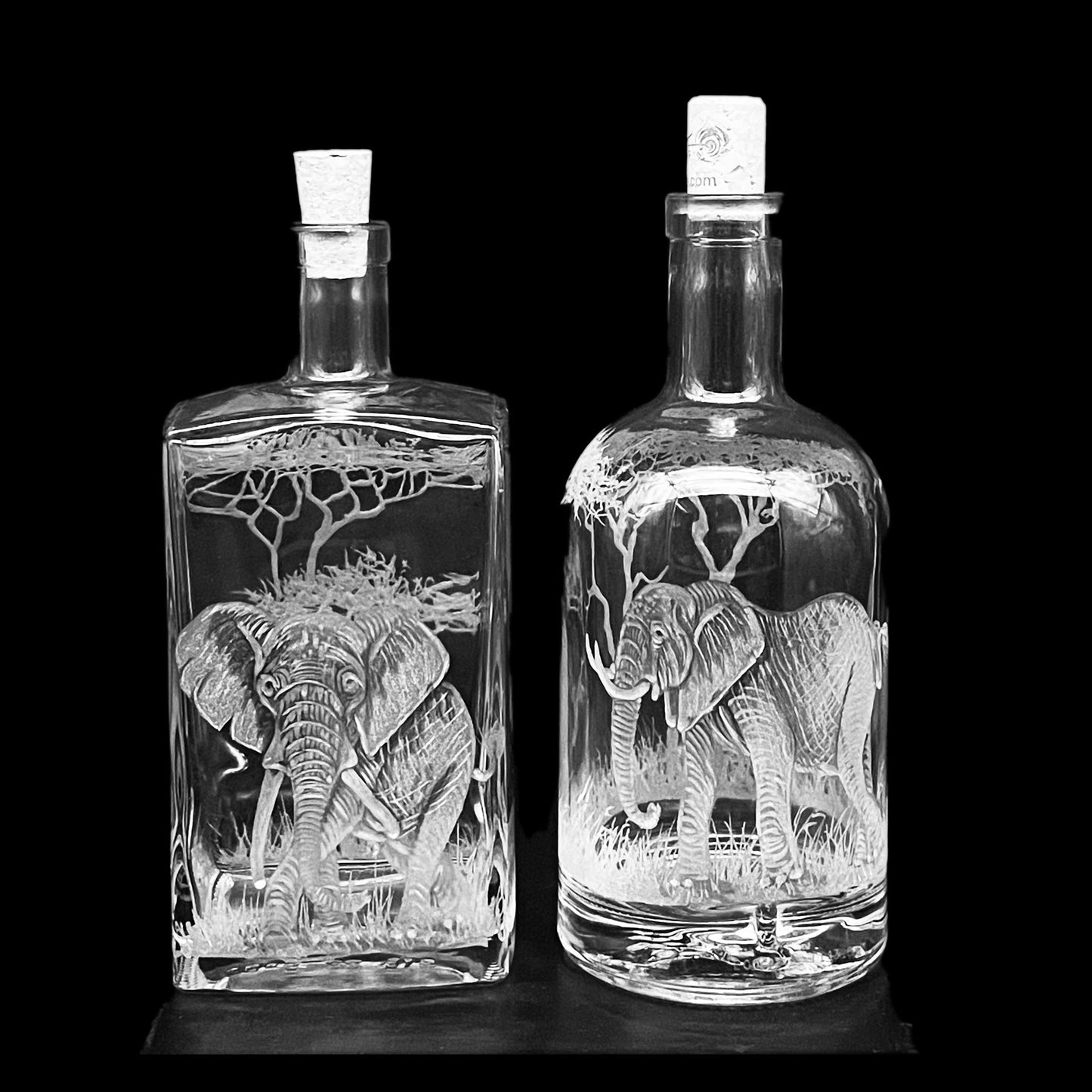 Bottles, Engraved with Elephant
