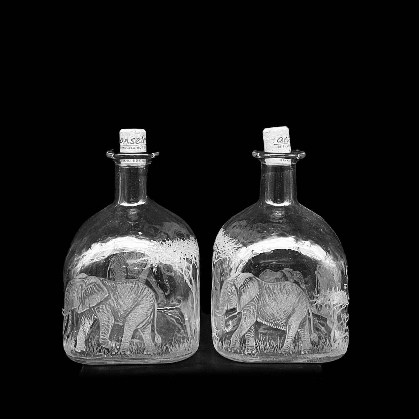 PAIR of Bottles, Engraved with Elephant