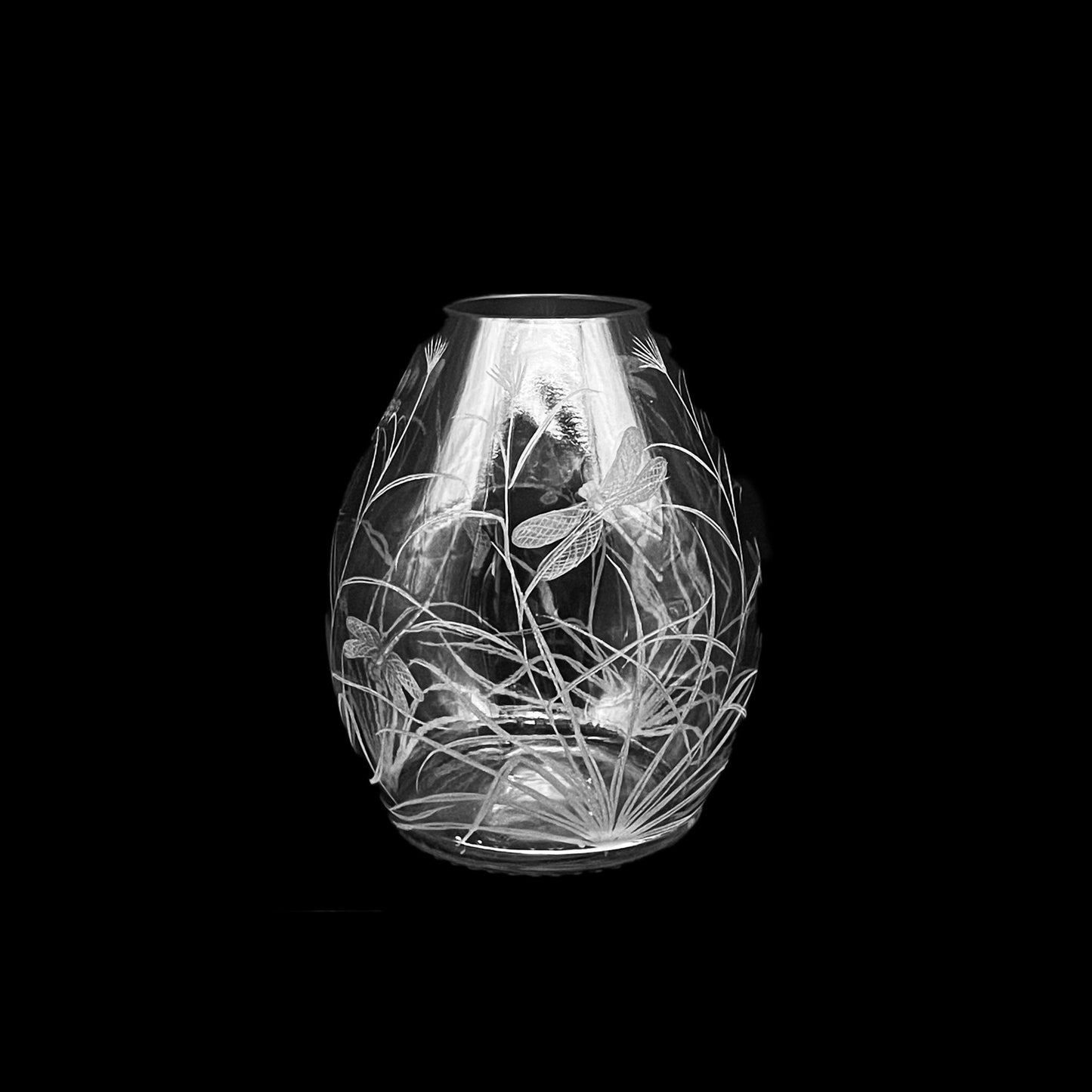 Hand Engraved vase with Dragonfly