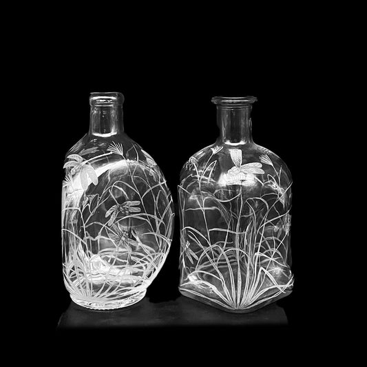 Dimple Bottles, Engraved with Dragon Fly