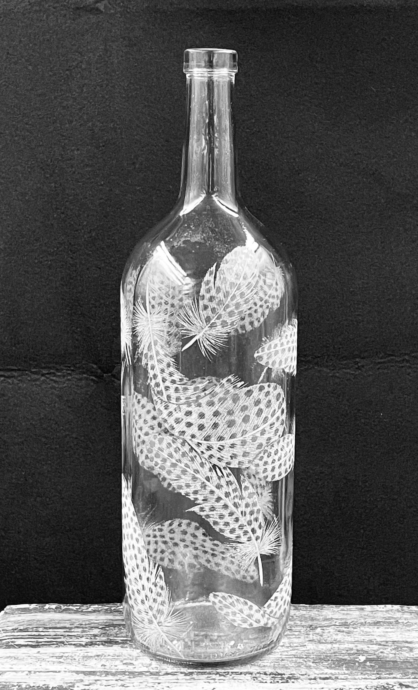 Large Bottle, Engraved with Guinea Fowl Feathers