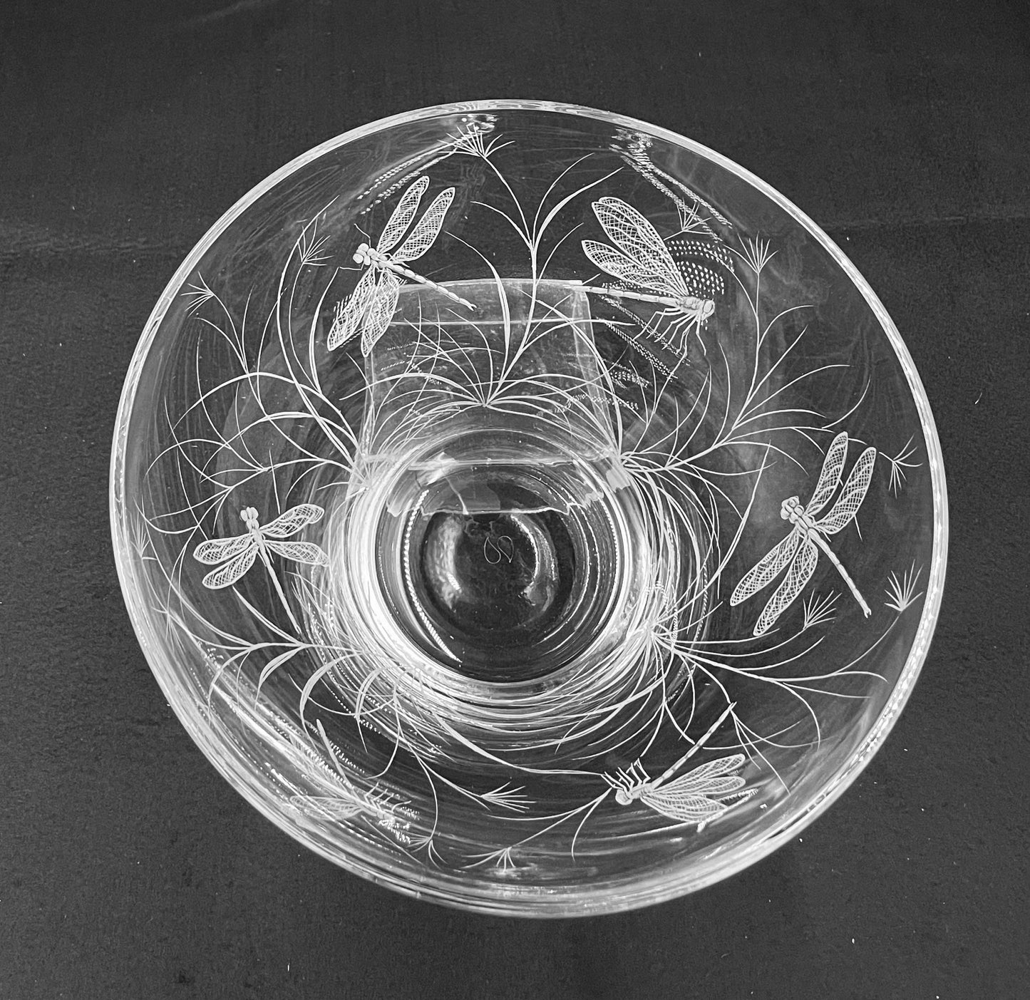 Glass Bowl, Engraved with Dragonfly in Banana Fibre Presentation Box