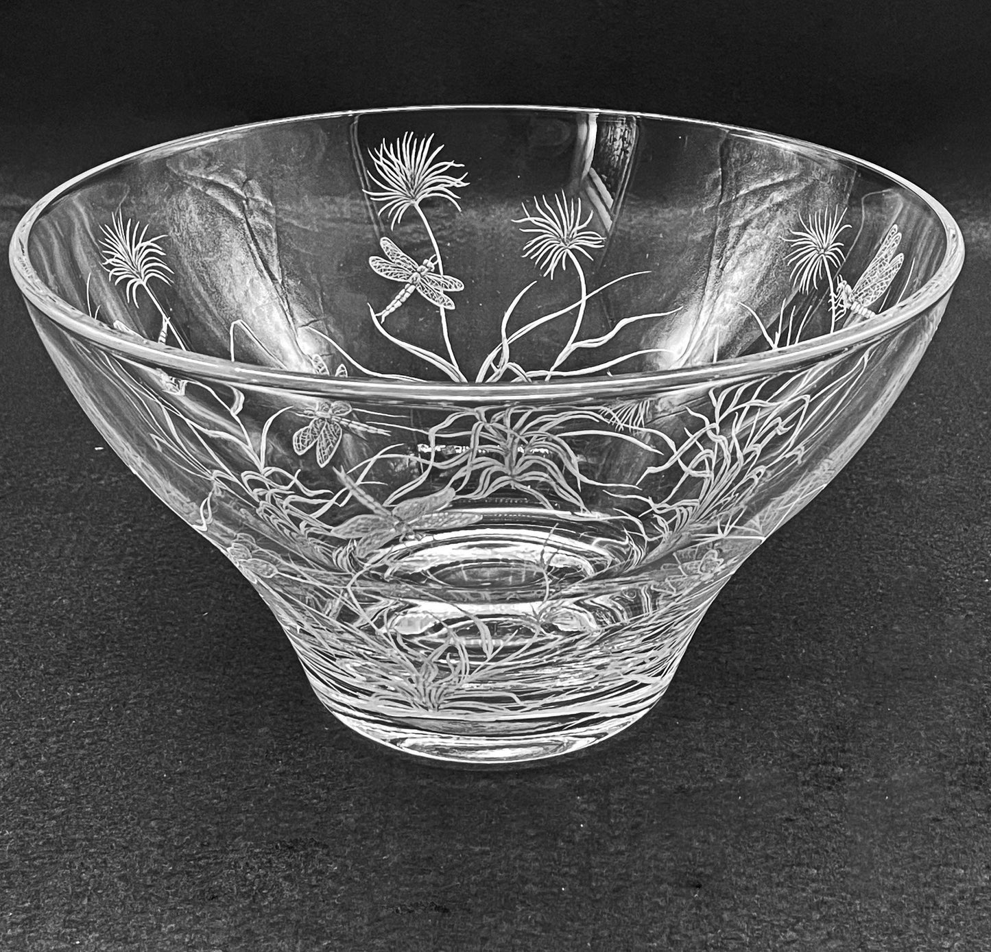 Glass Bowl, Engraved with Dragonfly in Banana Fibre Presentation Box