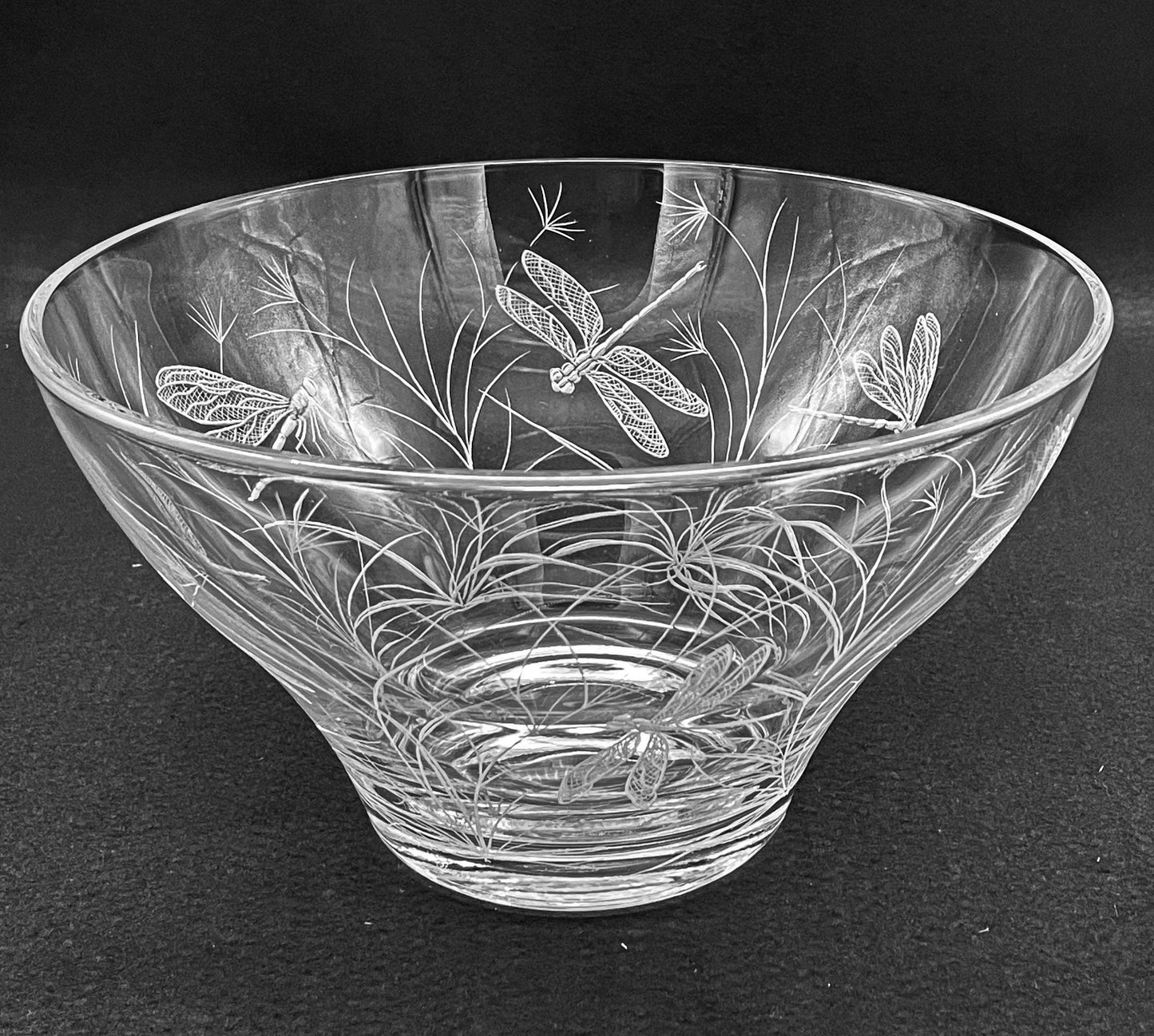 Glass Bowl, Engraved with Dragonfly in Banana Fibre Presentation Box