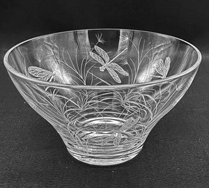 Glass Bowl, Engraved with Dragonfly in Banana Fibre Presentation Box