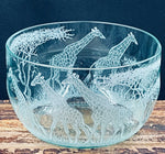 Small Glass Bowl, Engraved with Giraffe