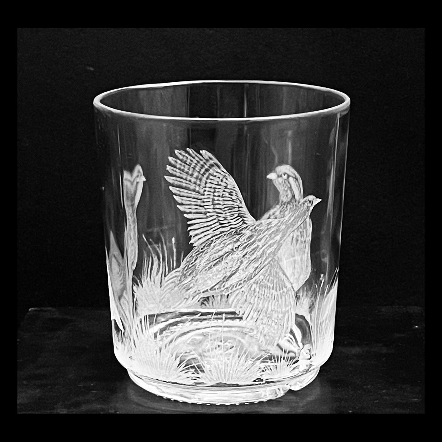 Candle Holder, Engraved with Partridge & Pheasant