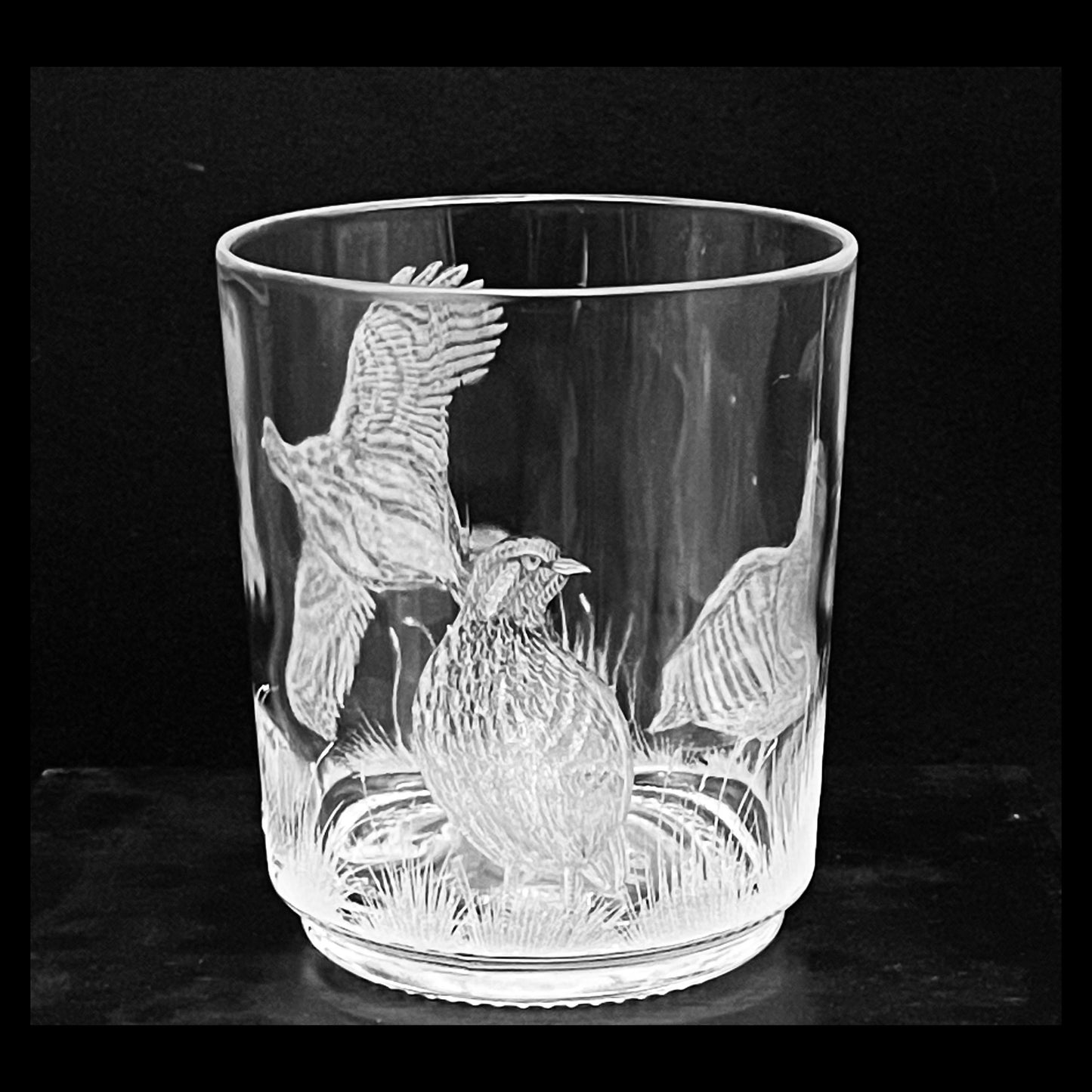 Candle Holder, Engraved with Partridge & Pheasant