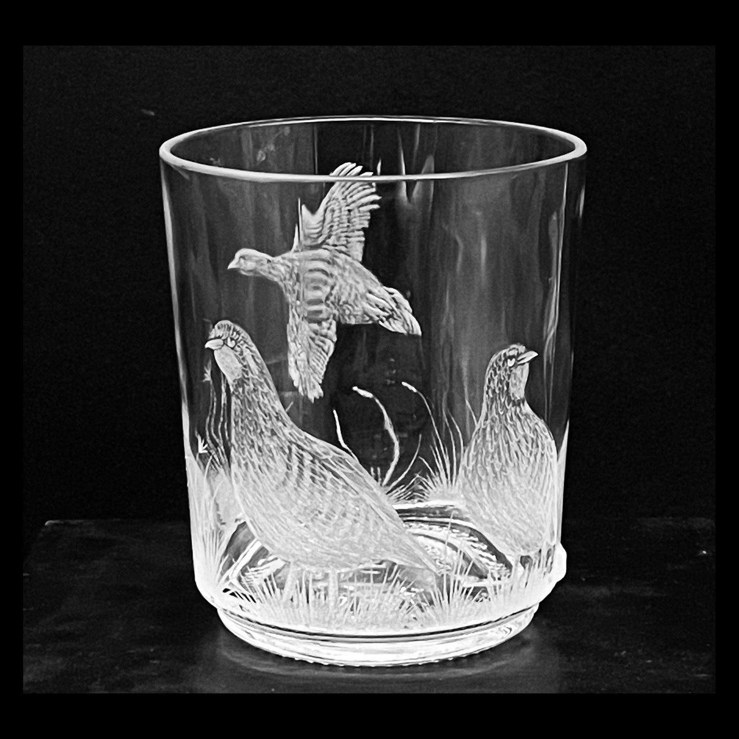 Candle Holder, Engraved with Partridge & Pheasant