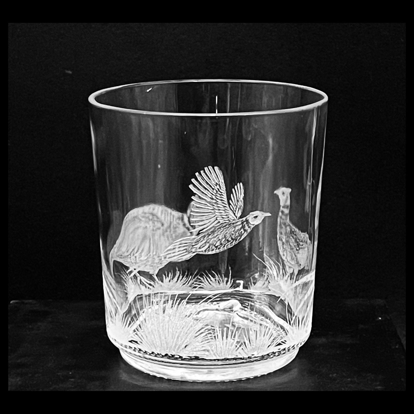 Candle Holder, Engraved with Partridge & Pheasant