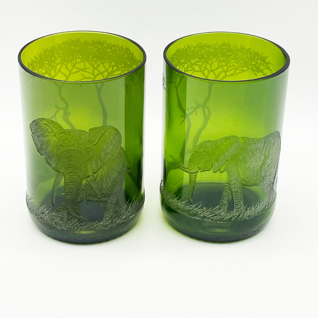 Candle Holders, Engraved with Elephant Bull