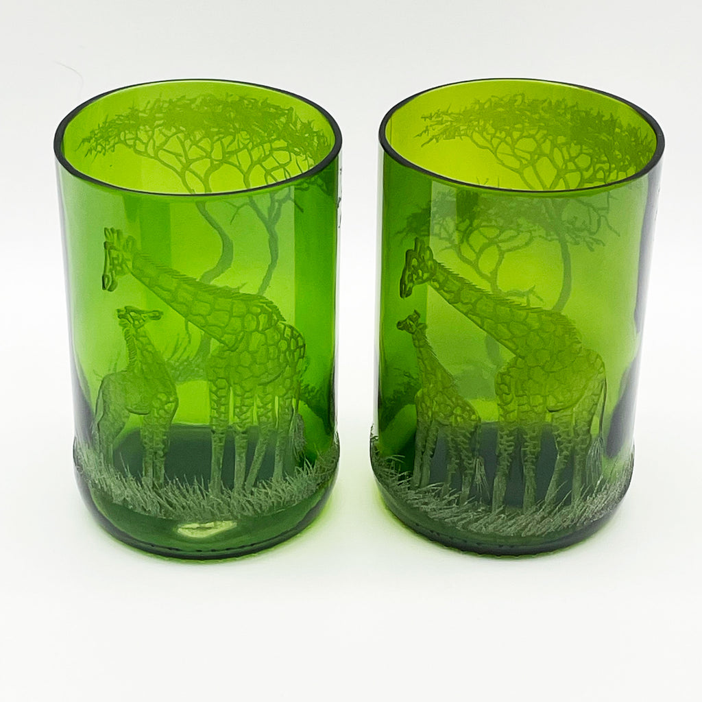Candle Holder, Engraved with Giraffe Mother & Calf