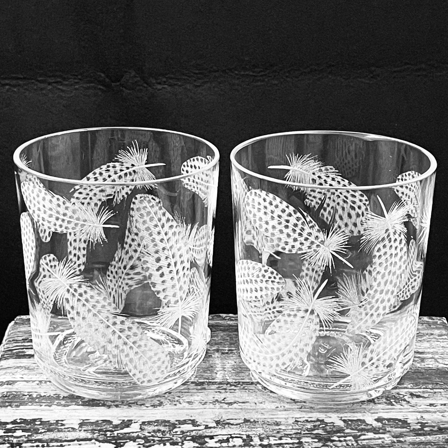 Candle Holder Engraved with Guinea Fowl Feather