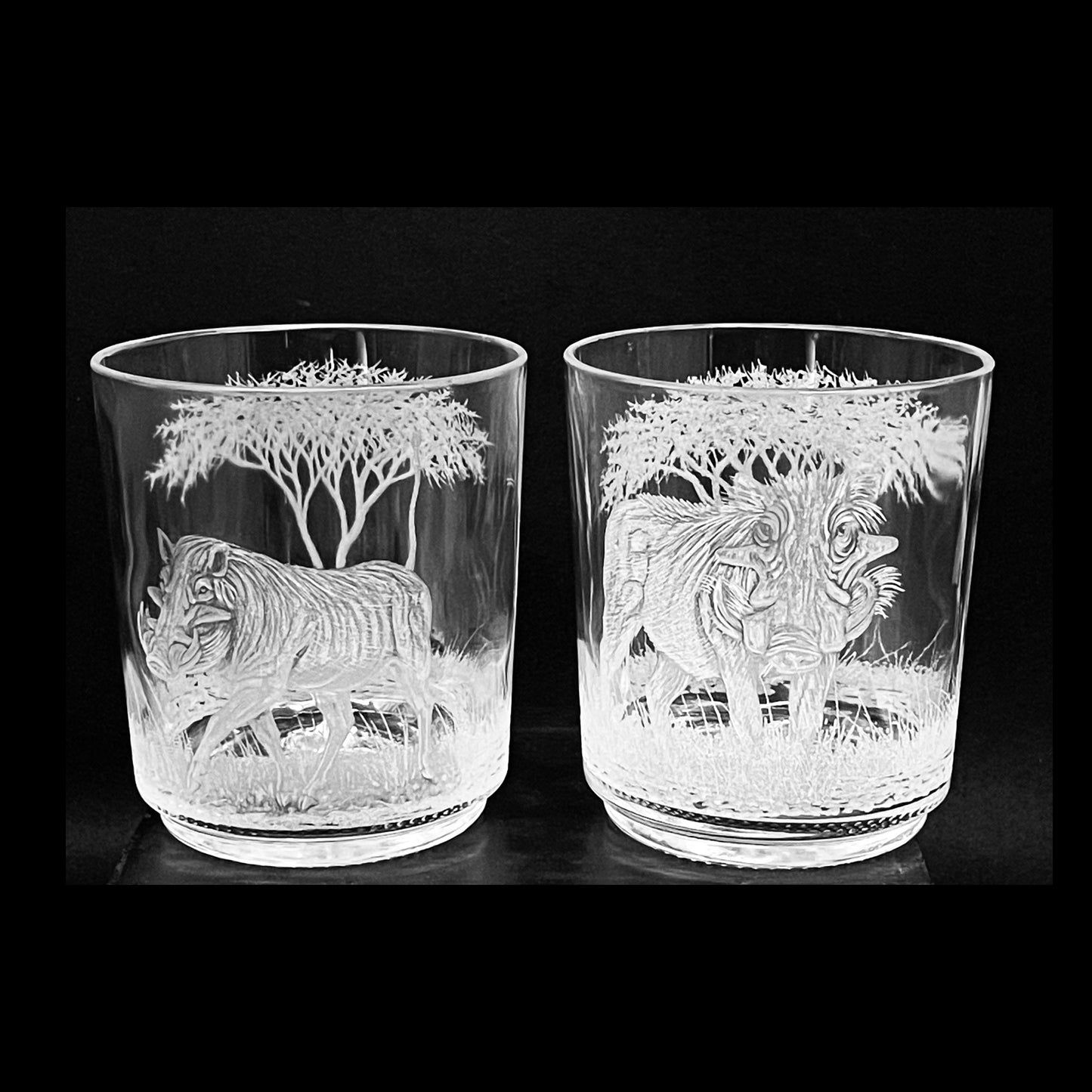 Candle Holder Pair Engraved with Warthog