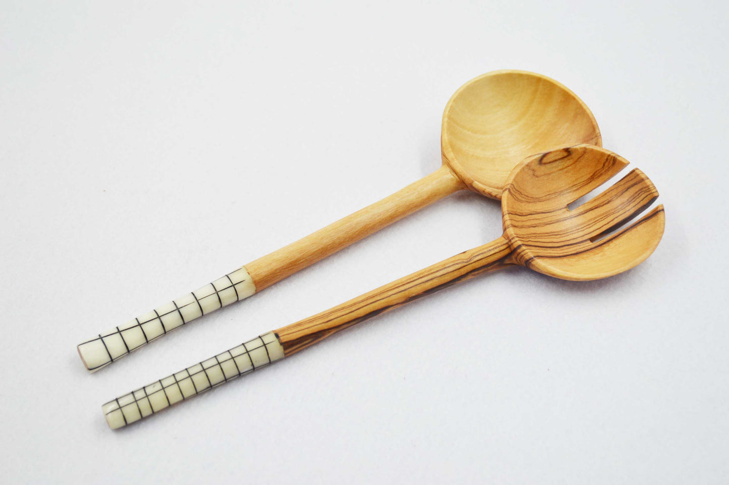 Short Olive wood Servers with White Bone Handle