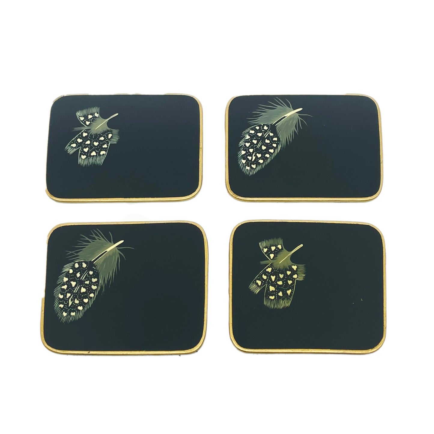 Coasters, Guineafowl Feather on Black, Set of 4