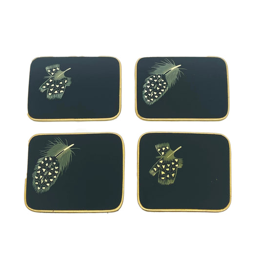 Coasters, Guineafowl Feather on Black, Set of 4