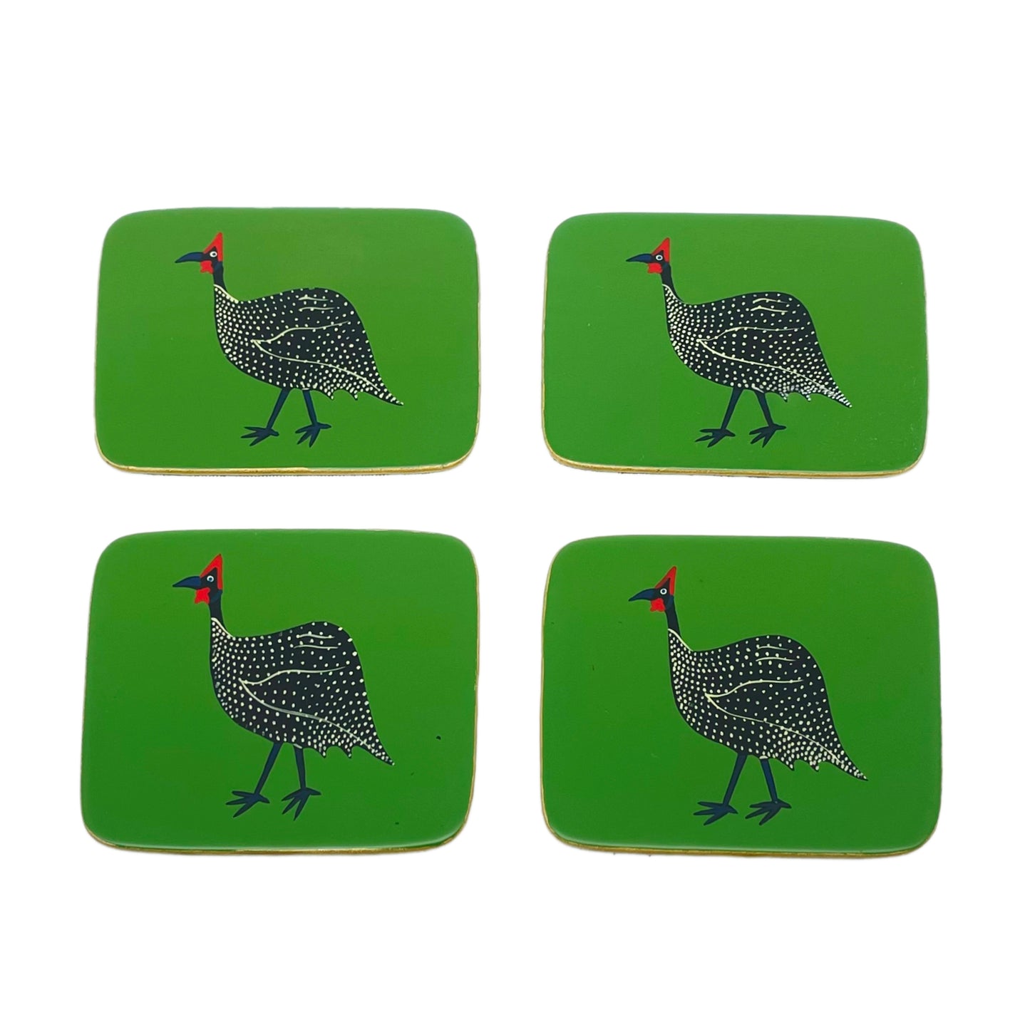 Rectangular Coasters, Original Guinea Fowl on Avocado, Set of 4