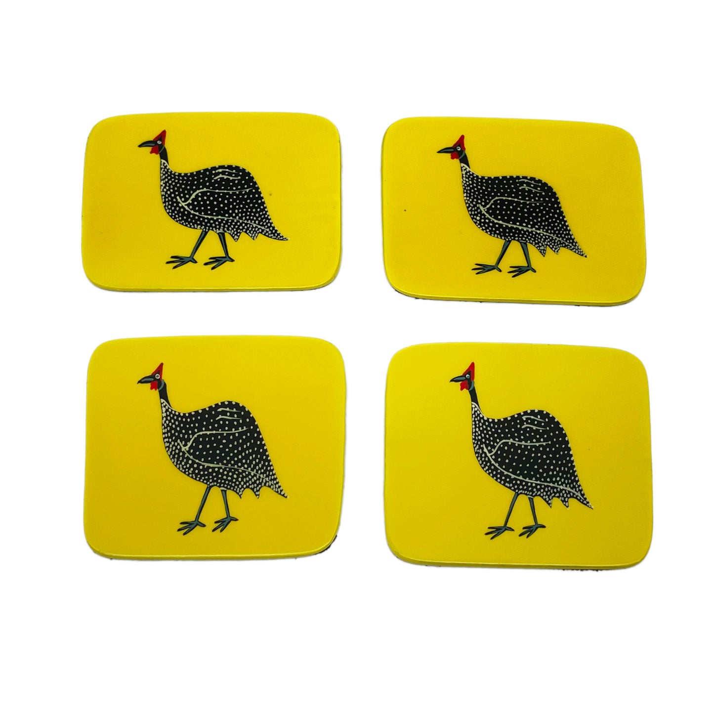 Rectangular Coasters, Original Guinea Fowl on Yellow, Set of 4