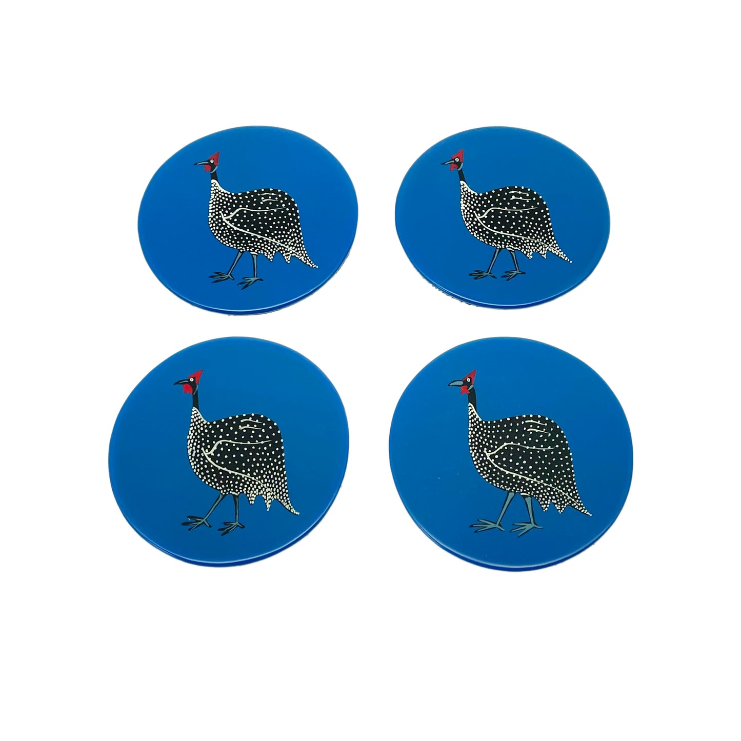 Coasters, Original Guinea Fowl on Blue, Set of 4