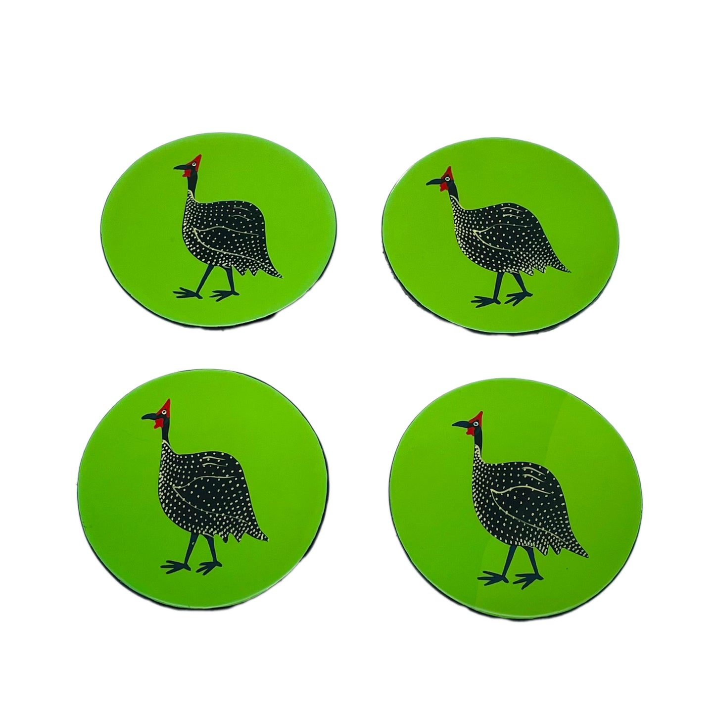 Coasters, Original Guinea Fowl on Avocado Green, Set of 4