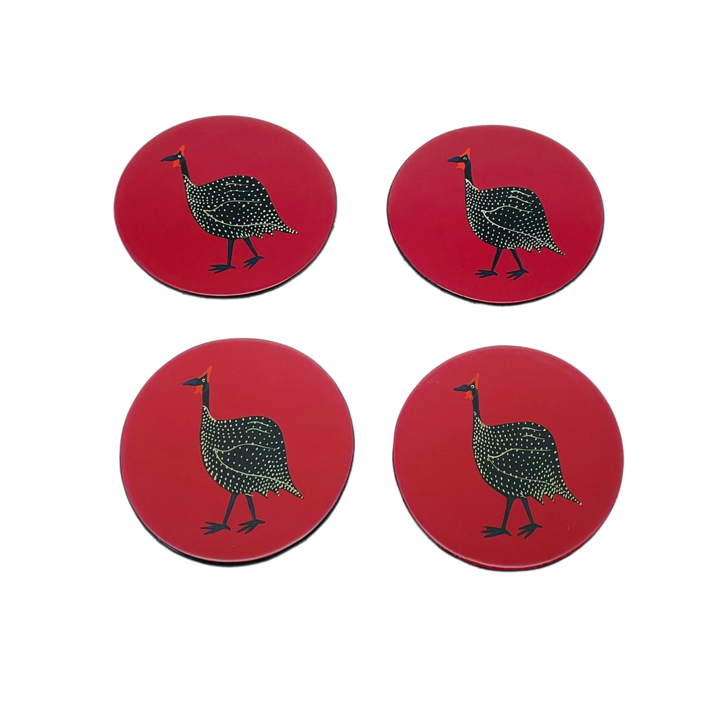 Coasters, Original Guinea Fowl on Red, Set of 4