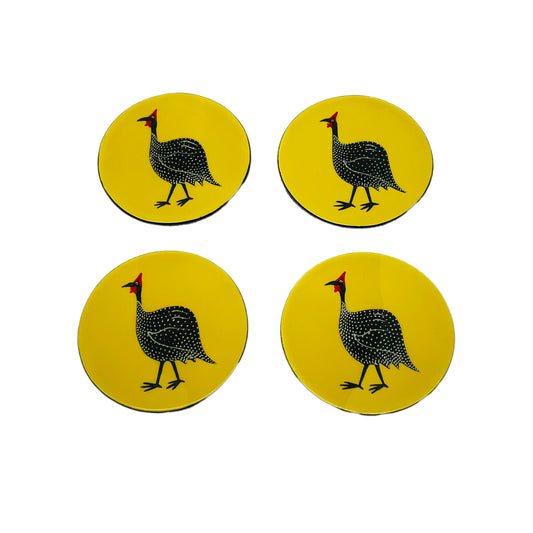 Coasters, Original Guinea Fowl on Yellow Set of 4