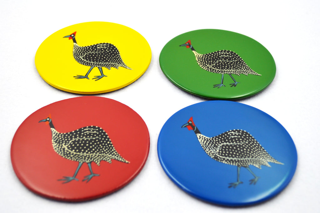 Coasters, Original Guinea Fowl in Harlequin colours Set of 4