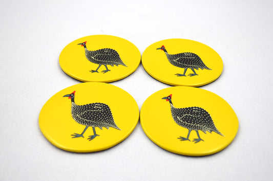 Coasters, Original Guinea Fowl on Yellow Set of 4