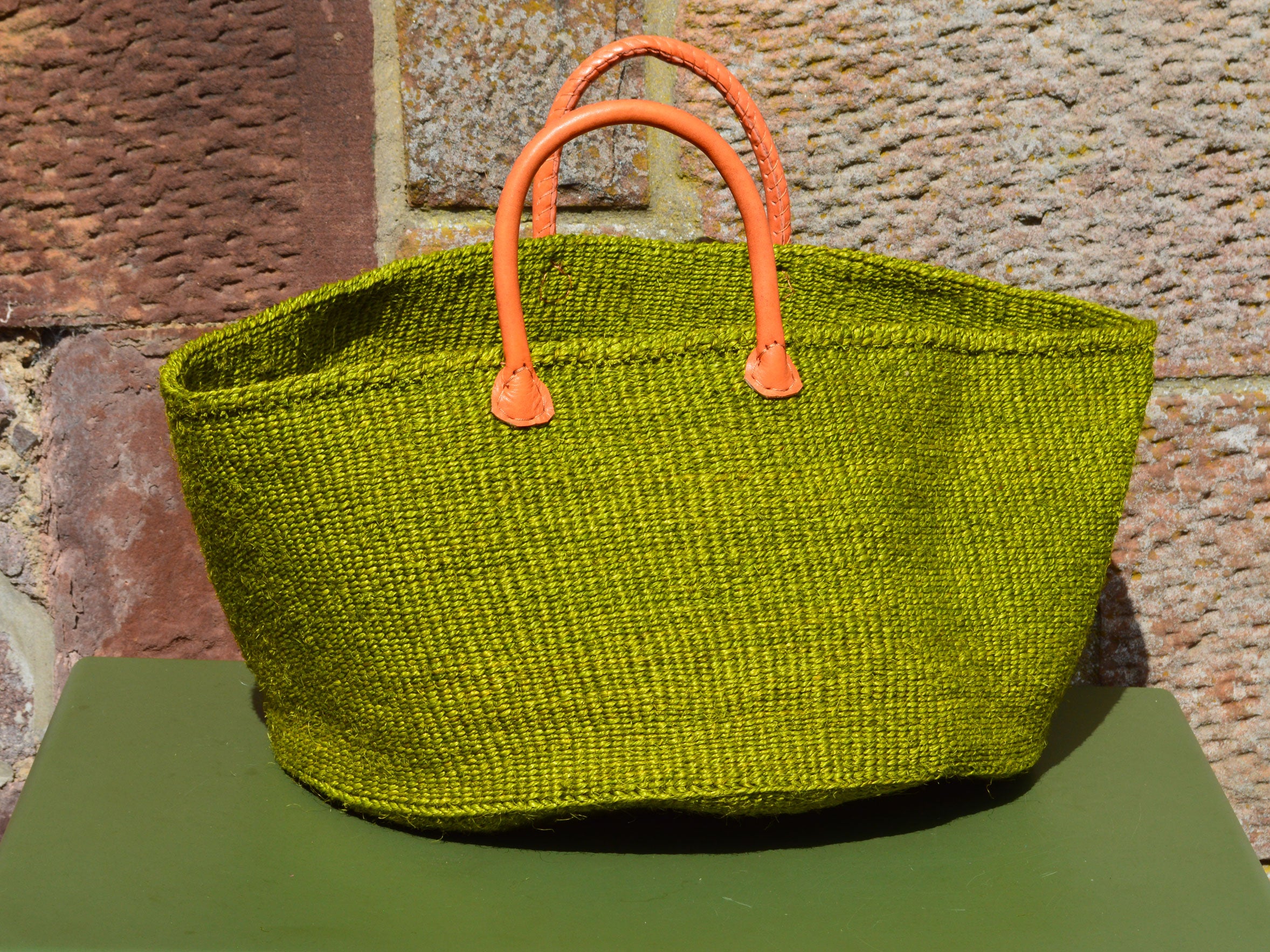 Wide Sisal Basket XL Olive Green