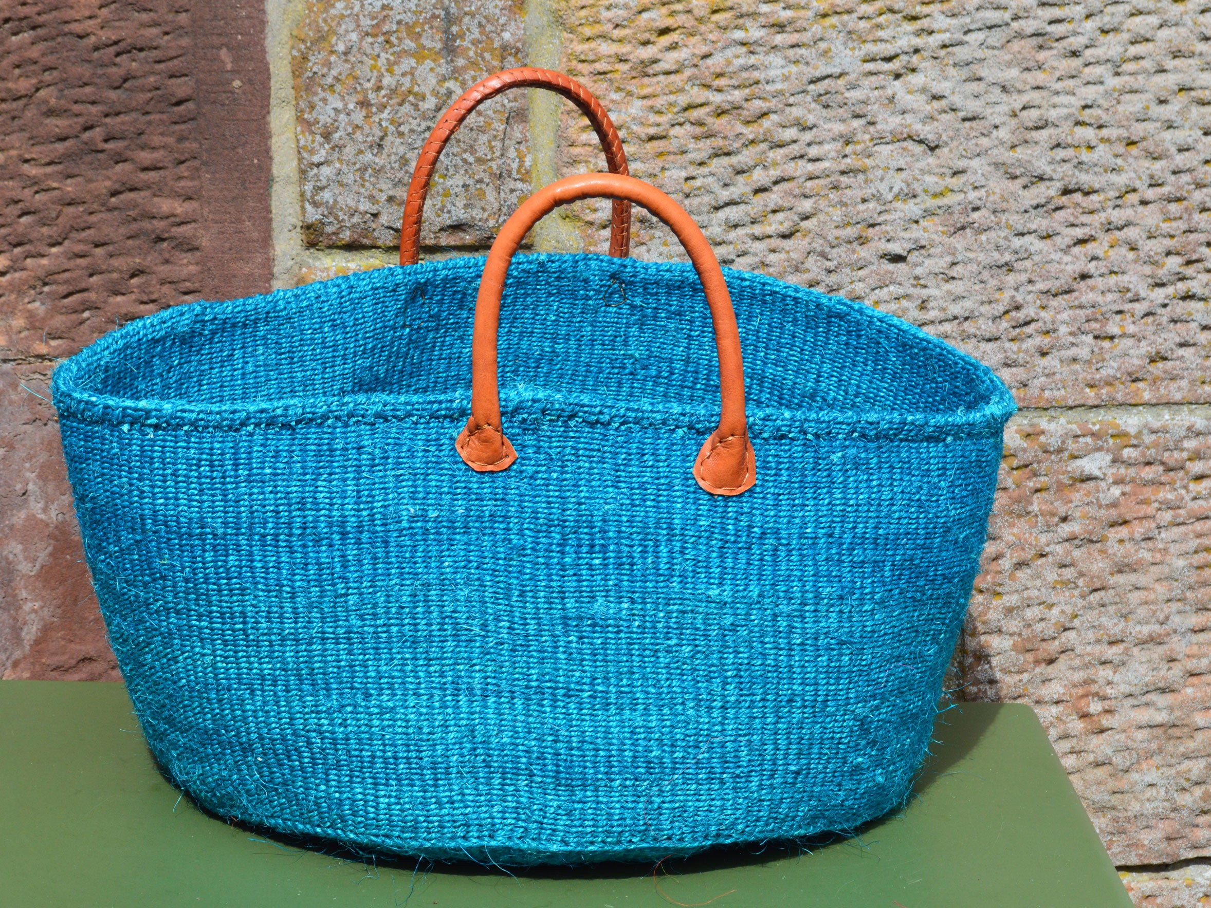 Wide Sisal Basket XL Turquoise Blue