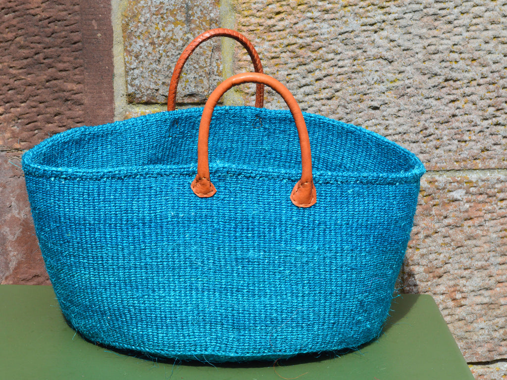 Wide Sisal Basket XL Turquoise Blue