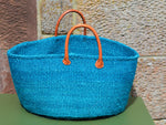 Wide Sisal Basket XL Turquoise Blue