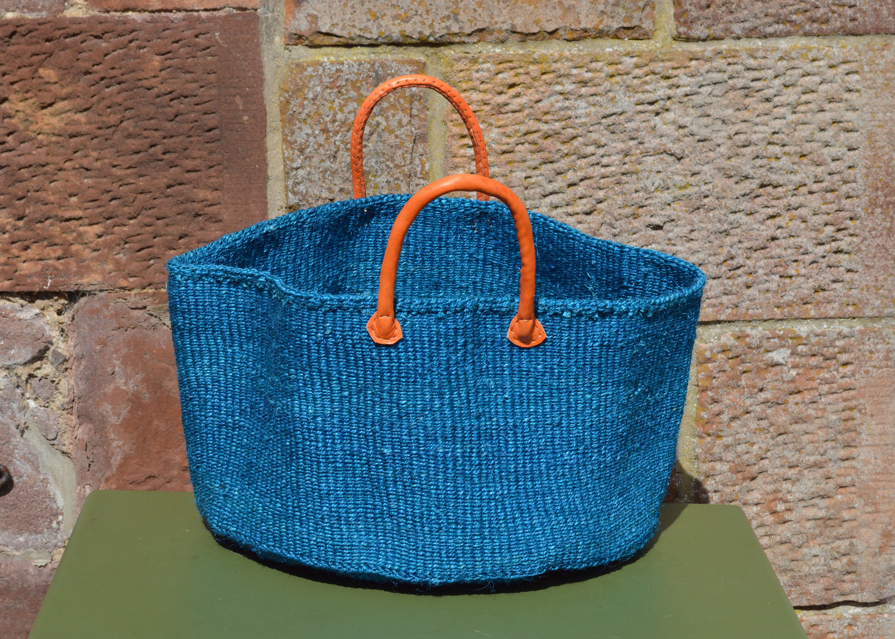 Wide Sisal Basket XL Sea Blue
