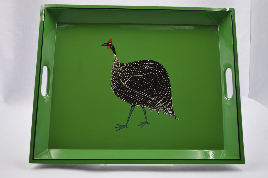 Lap Tray Hand Painted - Guinea Fowl on Green