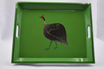 Lap Tray Hand Painted - Guinea Fowl on Green