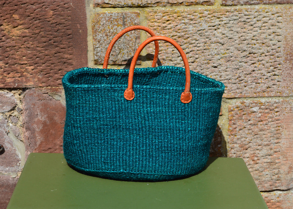 Wide Sisal Basket XL Kingfisher Blue