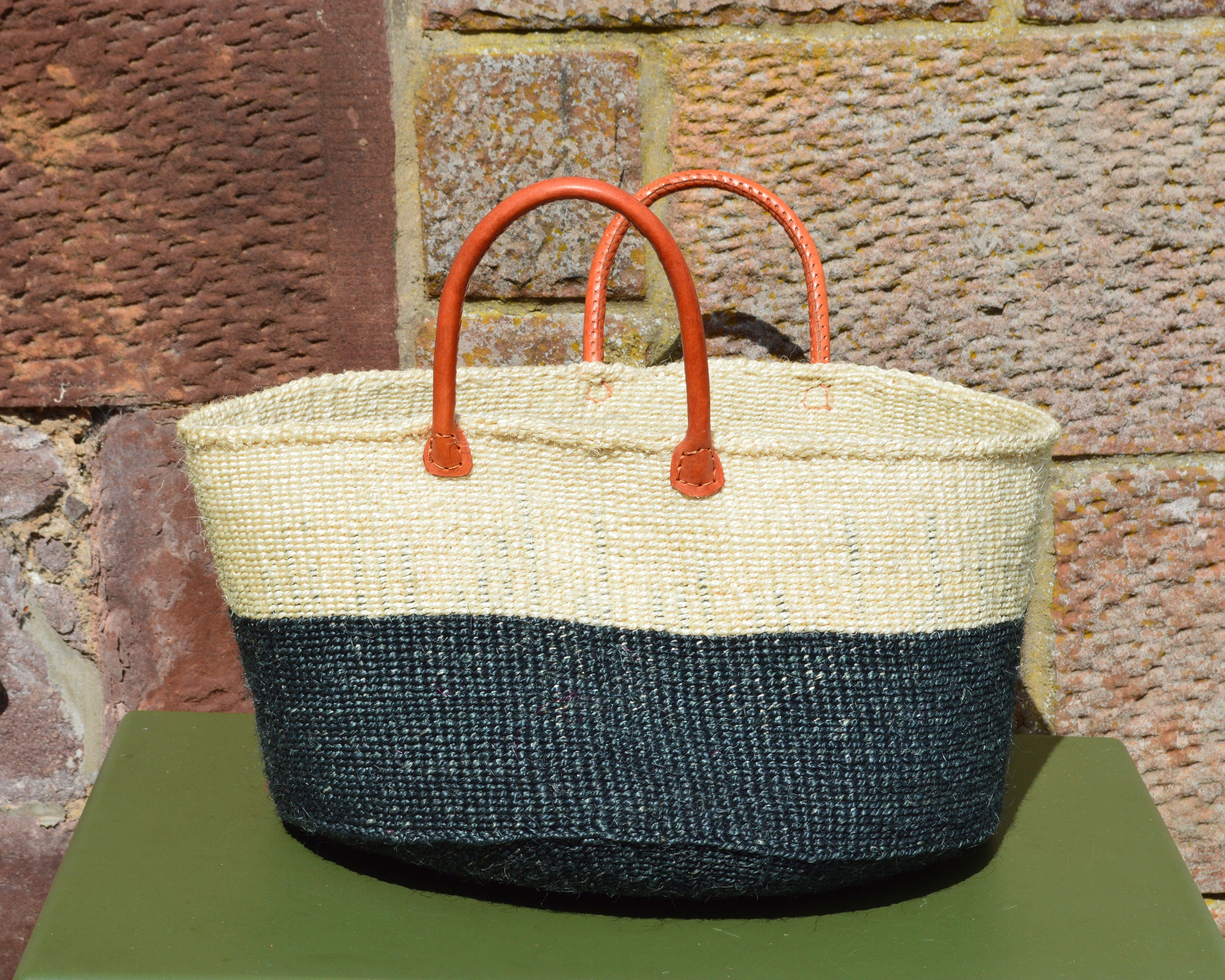 Wide Sisal Basket XL Cream and Black Block