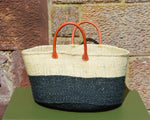 Wide Sisal Basket XL Cream and Black Block