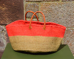 Wide Sisal Basket XL Wide Red and Beige Block